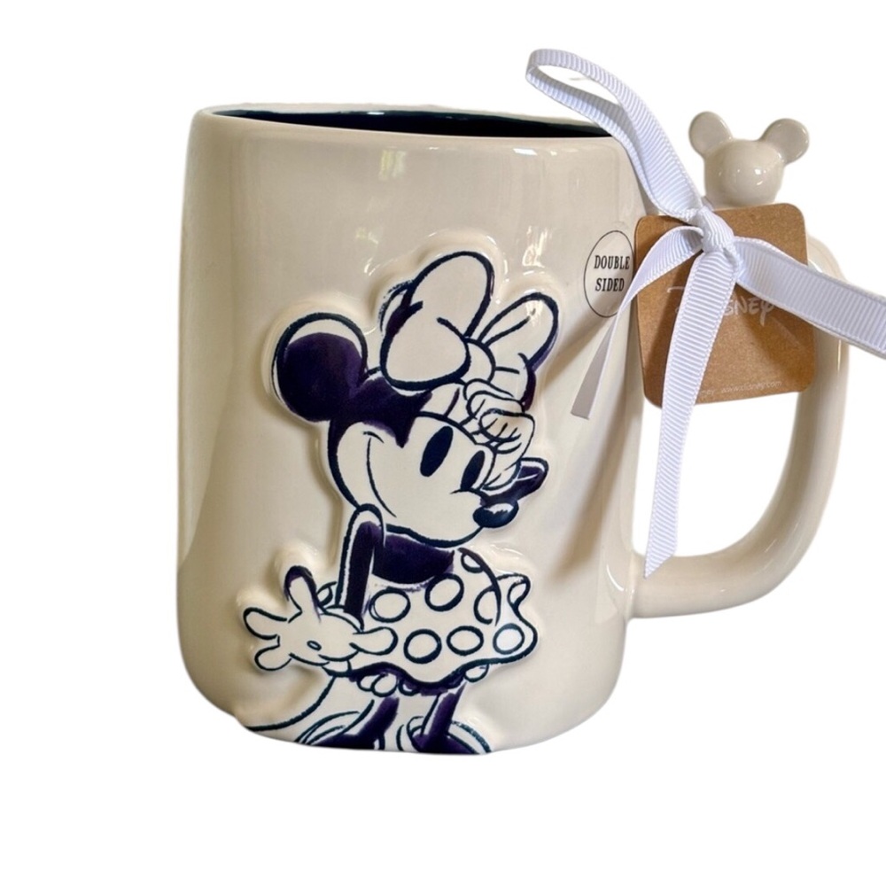 Disney Rae Dunn Cream and Black Minnie Mouse Mug with Bow Handle